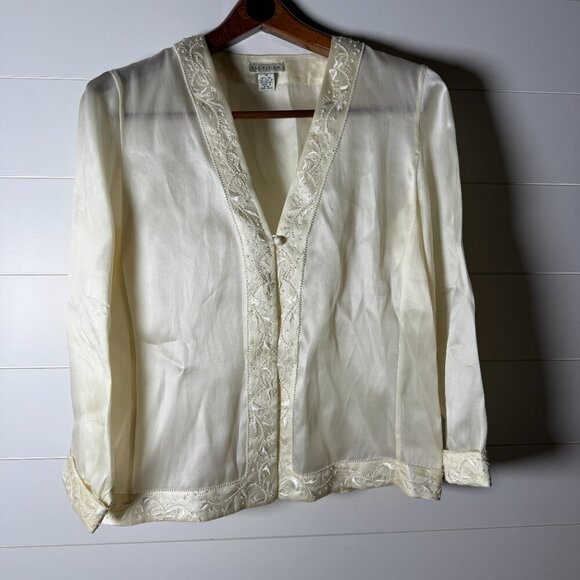 Ann Taylor Silk Ivory w/ Embellishments Shantung Jacket Sz 12/Tank Sz 10 Set - Picture 4 of 14